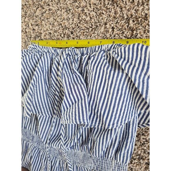 J.Crew XXS Seersucker Jumpsuit Blue White Striped Ruffle Sleeveless Cropped - Picture 5 of 8